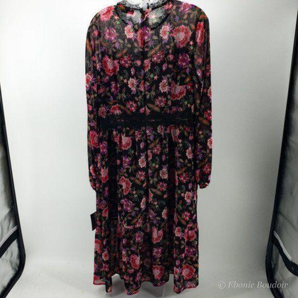 NINE WEST Lace Trim Floral Chiffon Midi Dress - Picture 9 of 9